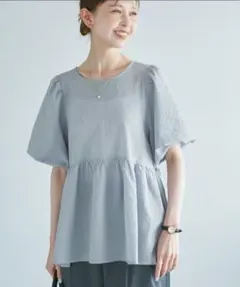 【新品タグ付】ロペピクニック バルーンペプラムブラウス ブルー 春物 夏物