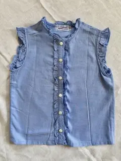 Mikihouse フリル付き青ボタンシャツ 120