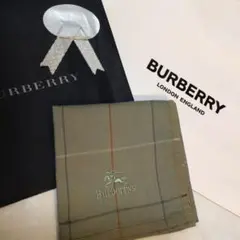 BURBERRY／バーバリーチェック柄 ホースマーク付ロゴ刺繍ハンカチ　袋無
