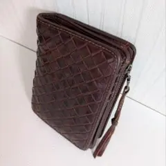 【美品】DOUBLES 本革 イントレチャート 二つ折り財布 ブラウンのサムネイル