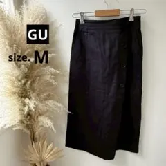 【GUジーユー】ボタンラップナローミディスカート・綿100％◇ブラック【M】