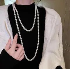 パールネックレス ロング 二連 三連 結婚式 フォーマル 上品 韓国
