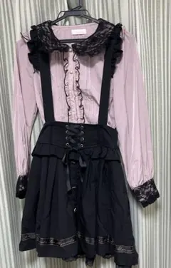 リズリサ　サスペンダー付きスカート➕ピンクブラウス