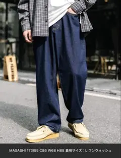 トロンプルイユリメイクデニムプリントワイドバギーパンツ 