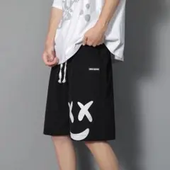 腰ゴム ハーフパンツ パンツ ブラック 【トレンド】メンズ バスケ 韓国 3XL