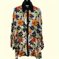 【超美品】シルク100% 花柄シフォン長袖シャツ
