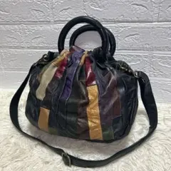 【美品】パッチワークレザー　斜め掛け可　本革　2wayショルダーバッグ