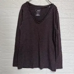 SONOMA ソノマ Vネック長袖Tシャツ ロンT ボーダー バーガンディ Sのサムネイル