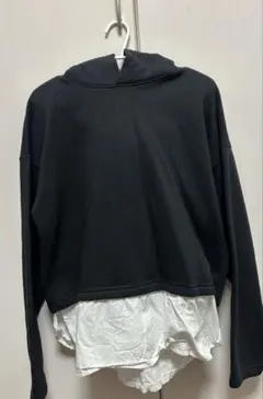 レイヤード風 フーディー パーカー ブラック ホワイト 古着
