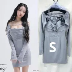 Sブルーグレー　3938ローブドフルールグロッシー 長袖キャバドレスAngelR