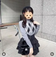 ミシェルマカロン　アーガイルニットトップス