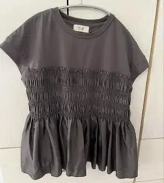 BEAMS HEART グレー 半袖 シャーリングトップス