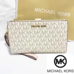 新品☆マイケルコース 長財布 スマホポケット付 バニラ ピンク モノグラム