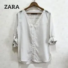 ZARAザラ ドット柄 シャツ Vネック M スタッズ 金ボタン