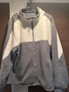 フリースジャケット グレーホワイト バイカラー SHEIN