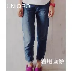 ユニクロスリムボーイフレンドフィットアンクルデニムデザインジーンズサイズ23