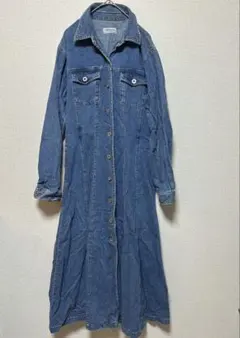 OMPHALOS デニム ロングデニムシャツワンピース ブルー