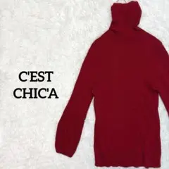 セシカ/ウール100% 薄手ニット　ボリュームスリーブ　M ワインレッド　定番