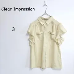 クリアインプレッション フリル袖ブラウス Lペールイエロー ビジュー