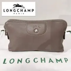 美品！ロンシャン/プリアージュ キュイール レザーポーチ/グレージュTAUPE