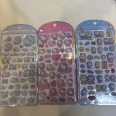 コットンパフィー　3枚セット　ドラえもん　キティ　シナモン