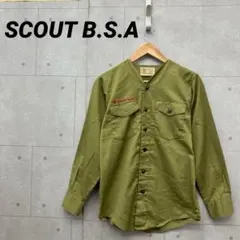 SCOUT B.S.A ボーイスカウト ノーカラー バンドカラーシャツ カーキ