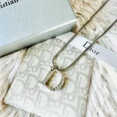 Dior✨ディオール　ネックレス　文字ロゴ　ラインストーン　シルバー