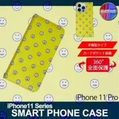 iPhone11 Pro 手帳型 スマホ ケース にこにこ 黄