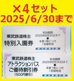 4セット6/30迄東武動物公園入園料無料券+アトラクションパス500円割引券⑪