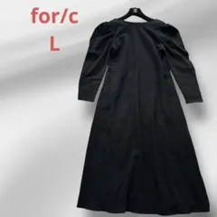 【for/cフォーシーL】紺色ネイビーバックオープン袖ギャザーロングワンピース