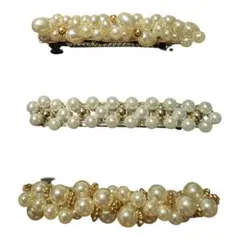 パール バレッタ ヘアアクセサリー 上品 結婚式 パーティー 韓国3点セット