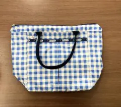 未使用保管品　レスポートサック　トートバッグ　ブルー　チェック柄　ポーチ付き
