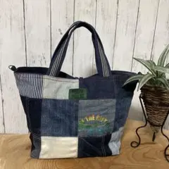 SALEデニムリメイクパッチワークトートバッグ⑤