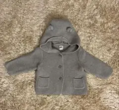 グレー フード付きニットカーディガン