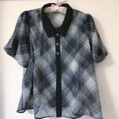 mystywomanチェック柄 シースルー 半袖ブラウス*美品のサムネイル