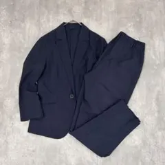 m6936【美品】【シアサッカー】【洗える】パンツスーツ セットアップ ネイビー