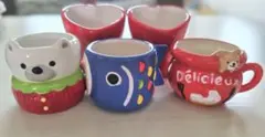 陶器製デザートカップ5個セット こどもの日 バレンタイン くまちゃん ハートのサムネイル