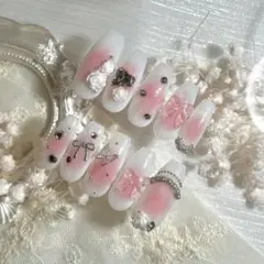 現品・オーダーネイルチップ フレンチガーリー チークネイル 量産型 ワンホン韓国