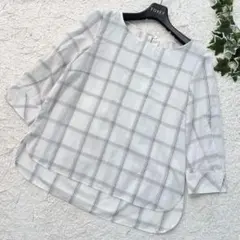 a.v.v アー・ヴェ・ヴェ チェック柄ブラウス 七分袖 ホワイト XSサイズ