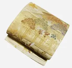 ユ91袋帯 六通柄 金糸　松 鹤 正絹 着物帯　仕立て上り