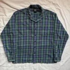 【90s】三つ星タグ RRL オープンカラーシャツ ブラックウォッチ コットン