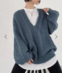 pageboy ケーブルvネックプルオーバー　スモーキーブルー