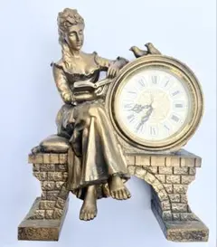 ジャンク品 CITIZEN 置時計 読書する女性像 アンティーク調 置物のサムネイル