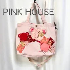 美品】ピンクハウス フラワーピクニック くま アップリケ 2WAYバッグ 