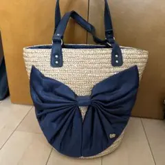 【処分品】&LOVE ビックリボン付きストローバッグ ネイビー　　❸❹