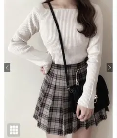 GRL スクエアネックリブニットトップス[rut072] Lサイズ アイボリー