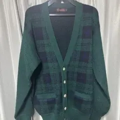 Ralph Lauren ダークグリーンチェックカーディガン L