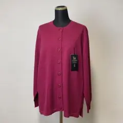 【未使用タグ付き】EMILE カシミヤ　カーディガン　LL 赤紫系　ミドルゲージ