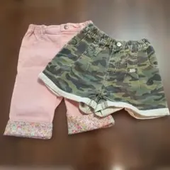 迷彩柄 ショートパンツ+GU花柄ハーフパンツ