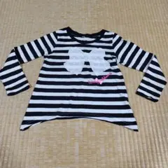 120cm ストライプ ボーダー　リボン　長袖 Tシャツ 白✕黒